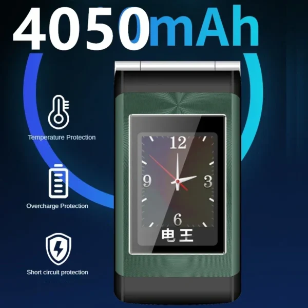 Grand bouton poussoir rabat téléphone portable 2.8 "+ 1.8" téléphone double affichage double carte Sim MP3 dossier torche 4050 mah à clapet téléphone portable – Image 3