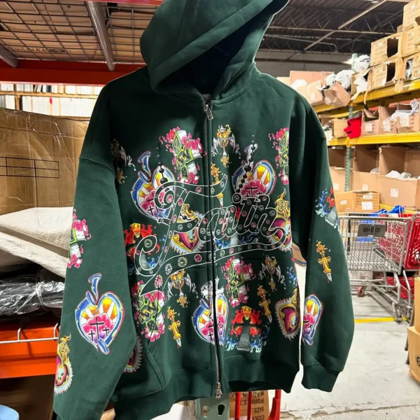 Pull à Capuche Rétro Américain pour Homme et Femme, Amoureux, Dieu Paresseux, Vent, Imprimé, Manches sulf, Fermeture Éclair, Torsadé – Image 2