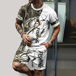 T-Shirt pour hommes, costume de sport, Design de pêche à la mode, impression 3d, combinaison de T-Shirt et short d'été décontractés