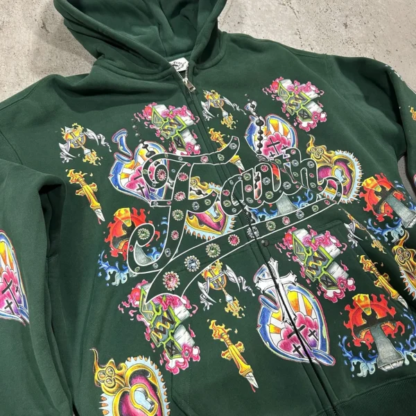 Pull à Capuche Rétro Américain pour Homme et Femme, Amoureux, Dieu Paresseux, Vent, Imprimé, Manches sulf, Fermeture Éclair, Torsadé – Image 5
