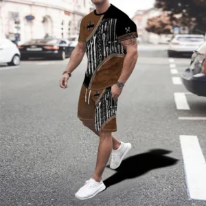 T-Shirt pour hommes, costume de sport, mode mécanique, impression 3d, été, T-Shirt et short décontractés, combinaison de Style de rue en plein air