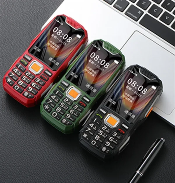 Téléphone portable robuste à bouton poussoir, 2.4 pouces, double Sim, Bluetooth, double lampe de poche, MP3 FM, grand klaxon, 2400MAH, anti-poussière, antichoc – Image 2