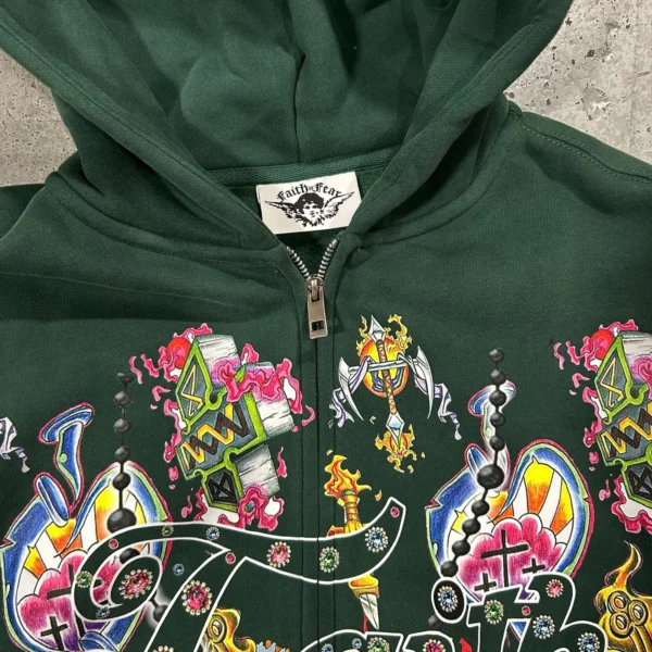 Pull à Capuche Rétro Américain pour Homme et Femme, Amoureux, Dieu Paresseux, Vent, Imprimé, Manches sulf, Fermeture Éclair, Torsadé – Image 4